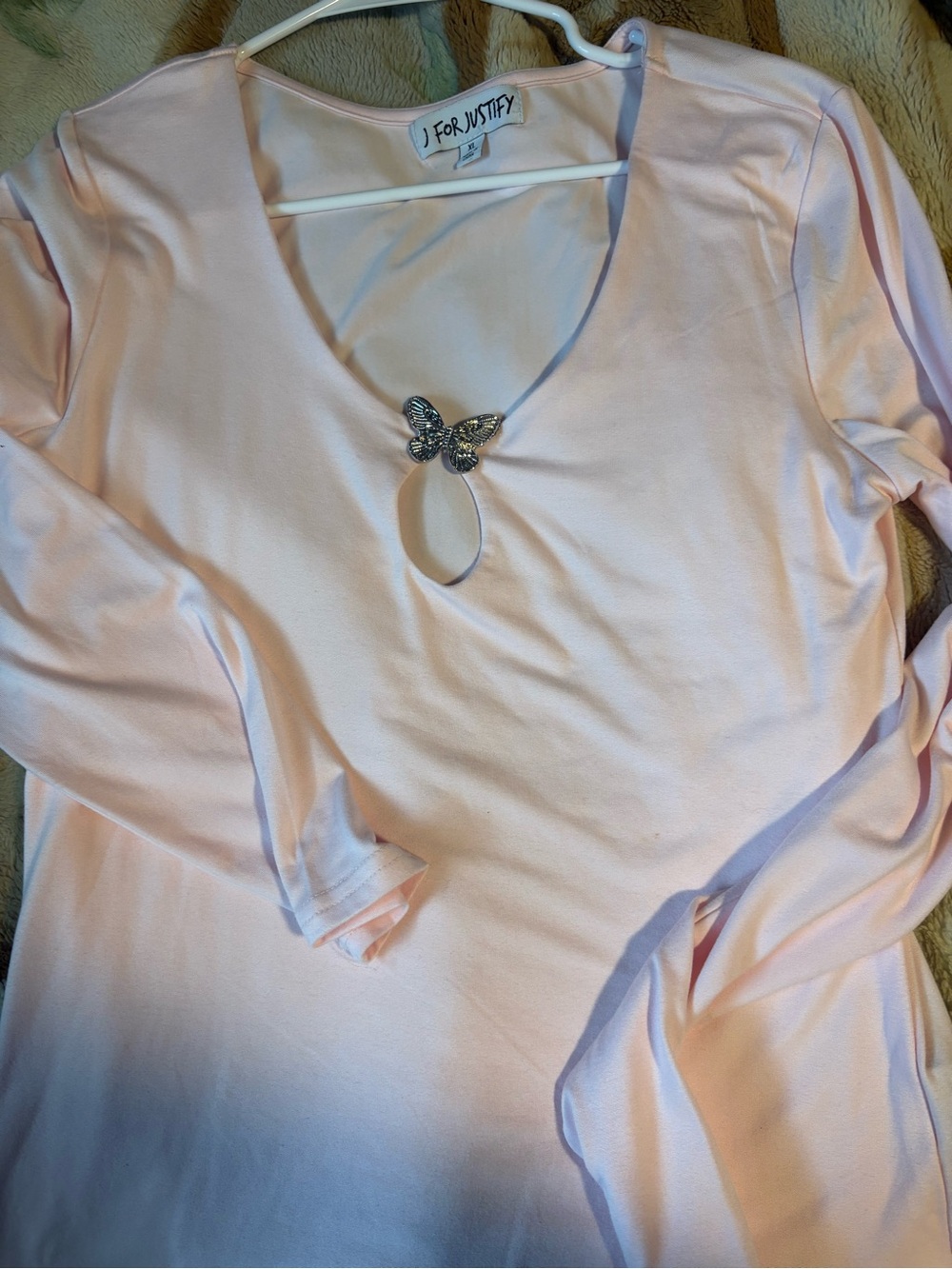 Justice Light Pink Long Sleeve Top with Butterfly Keyhole Accent